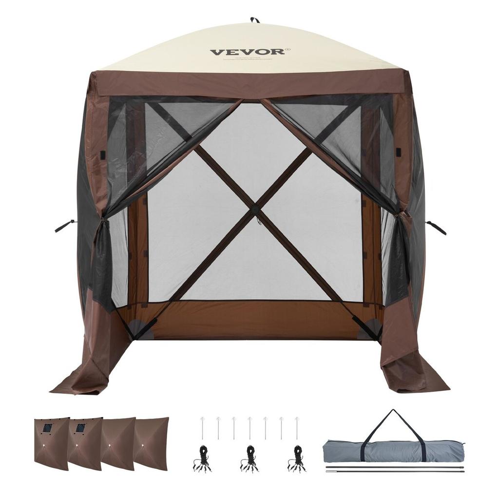 Pop Up Gazebo Tent Pop-Up Screen Tent 4 Sided Canopy Sun Shelter Brown
