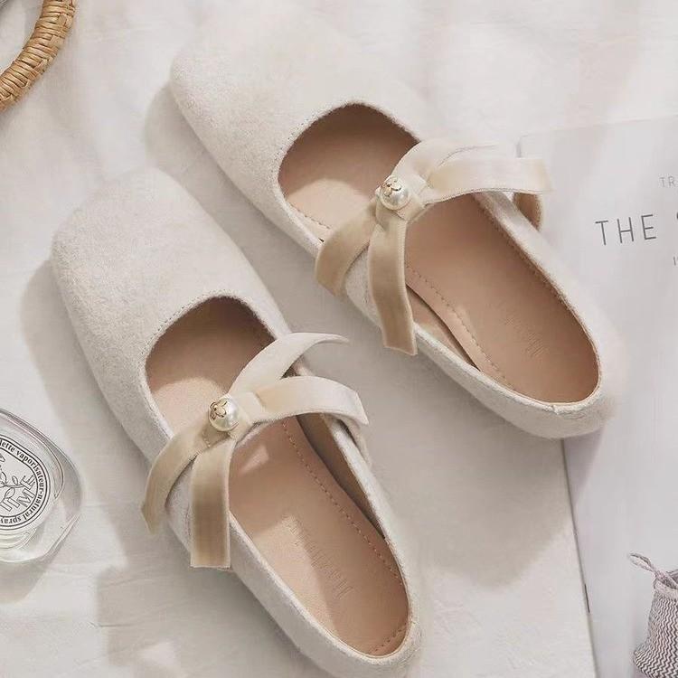 Sheepskin version~ Mary Jane shoes spring and autumn evening evening breeze gentle one pedal lazy with skirt woolen single shoes women's flat bottom