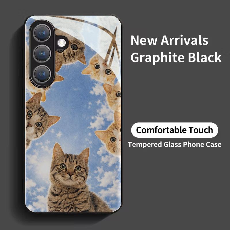 Gehärtetes Glas Handyhülle für Samsung Für Galaxy S26, S21, S22, S23, S24, S25, FE, Ultra und Plus Serie — Süßes Kätzchen Design
