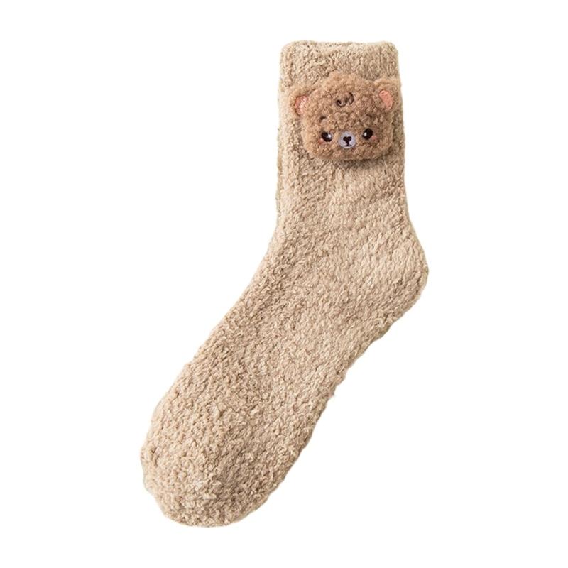 Japanese Women Girl Cute Coral Fleece Slipper Socks 3D Stuffed Animal Doll Thick Warm Thermal Fuzzy Floor Sleeping Socks