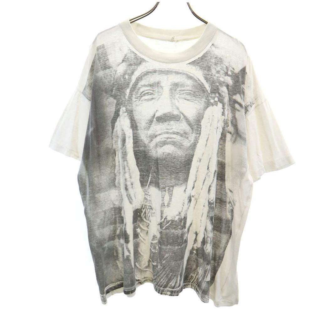 GAMMEL 90-talls Kortarmet T-skjorte Hvit system Enkeltsøm Herre Brukt