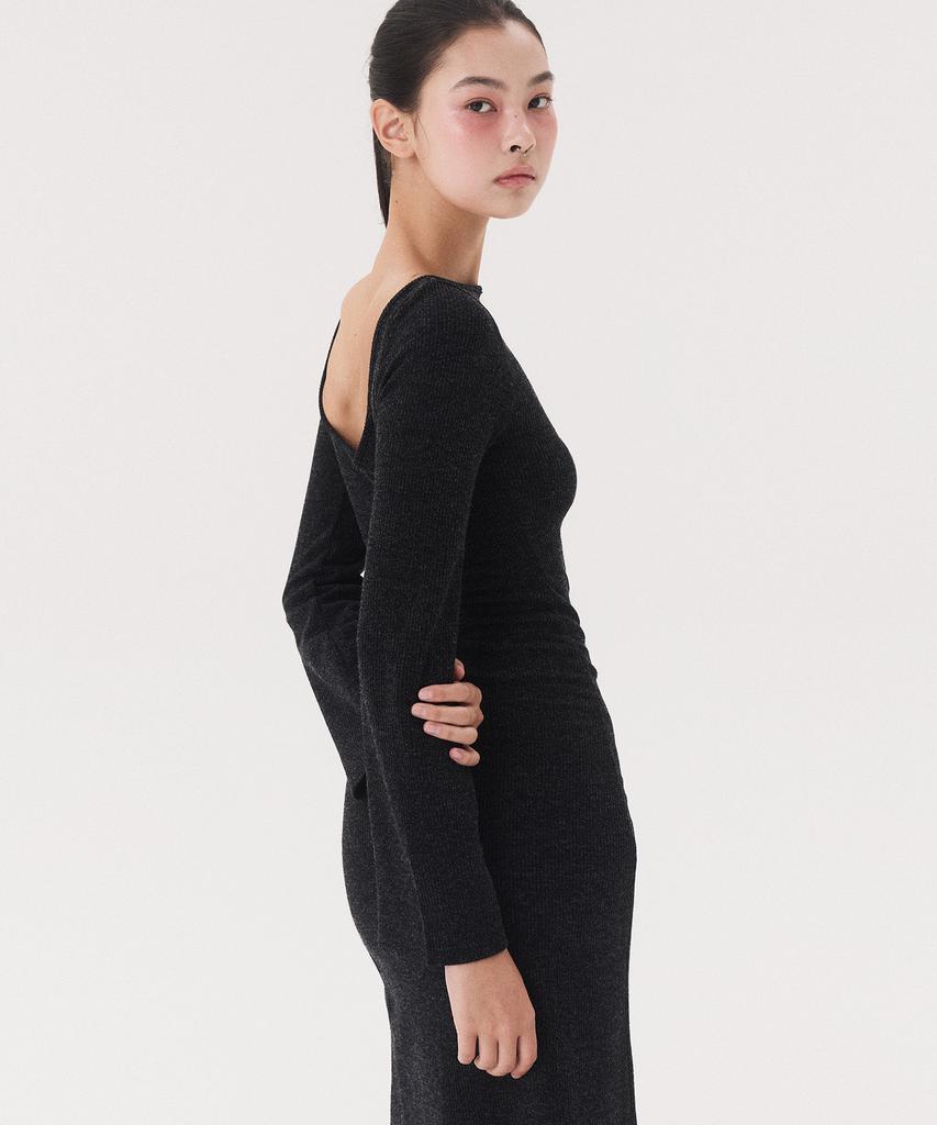 Kkuape Knit Long Slit Dress_Melange Gray