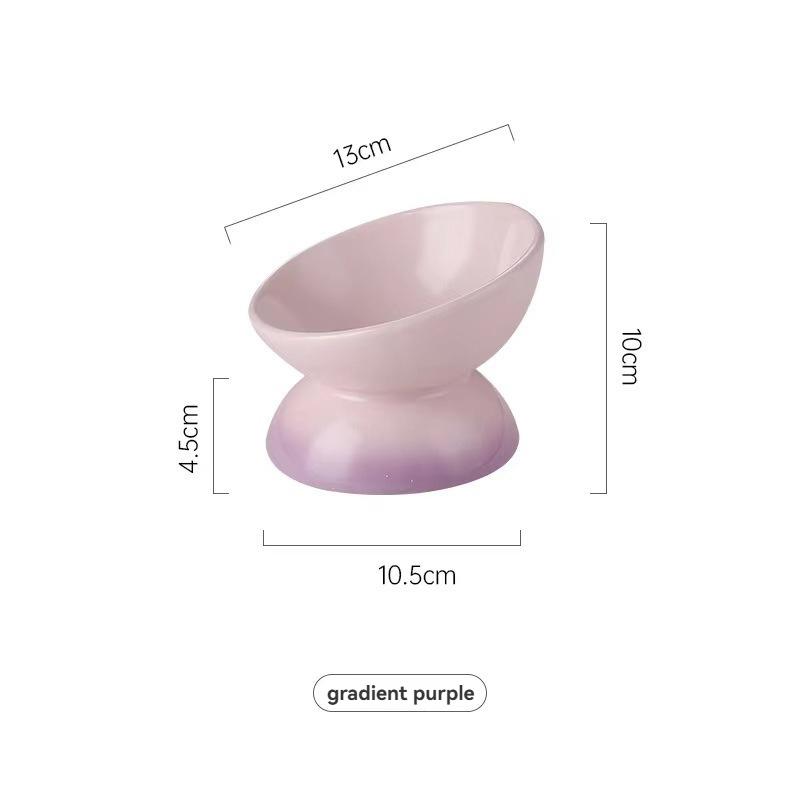 Gradient Color Elevated Ceramic Cat Bowl, Slanted Neck Protection Pet Food Bowl, Cute Raised Cat Bowl for Cats Dogs