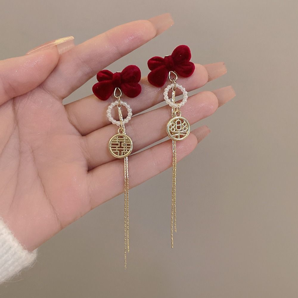 Shiny Rhinestone Dangle Earrings Pearl Korean Style Earrings Simple Sweet Jewelry  Party