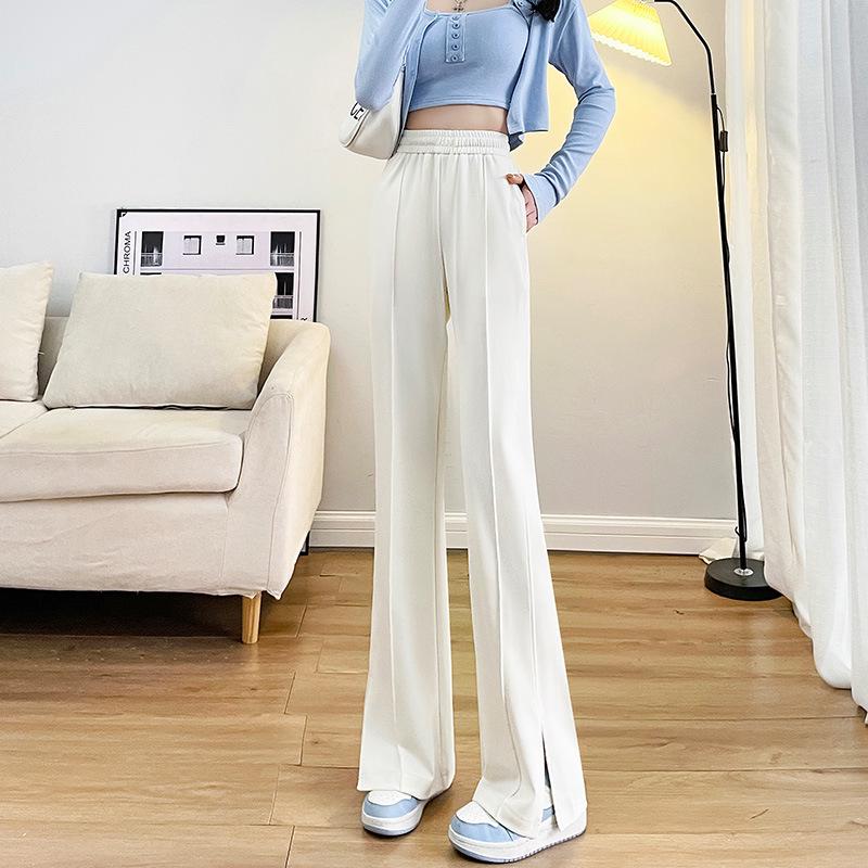 2025 Spring Plus Size High Waist Flared Petite Suit Pants - Slimming Drapey Casual Women's Slit Trousers