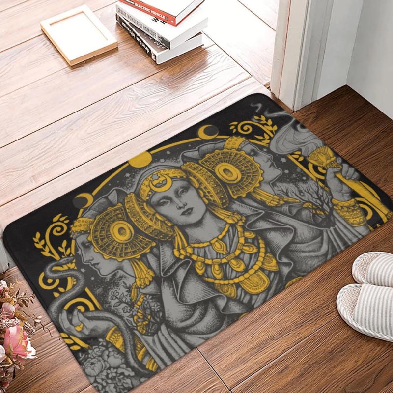 MysteriousTriple Moon Door Mat Non-Slip Kitchen Carpet Goddess Pentagram Design Pagan Rug for Bedroom Balcony Living Room Floor