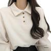Autumn 2023 Women's College Style Long Sleeve Polo Sweatshirt - Age-Reducing Loose Fit