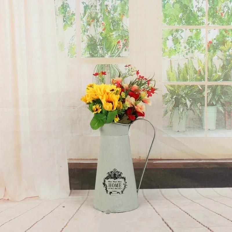 Vintage Zinkeimer Schmiedeeisen Blumen Eimer Trockenblumen Vase Eiseneimer Blumentopf Blumen Eimer Blumenarrangement Topf