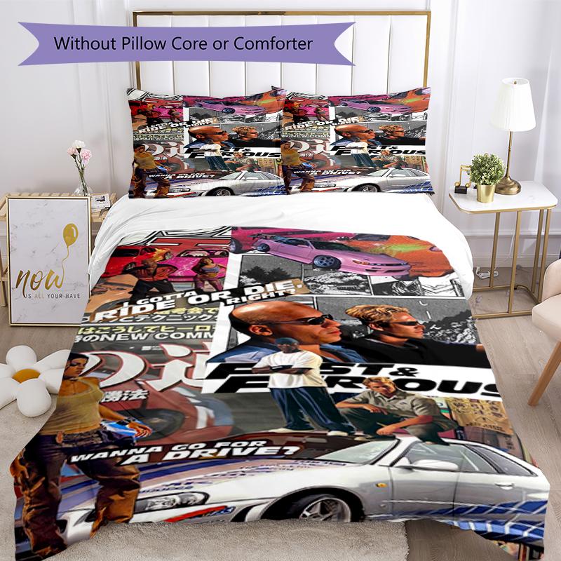 3pcs Fast & Furious Bedding Set Duvet Cover Closure Includes 1 Duvet Cover & 2 Pillowcases, Soft and Comfortable for All Seasons.