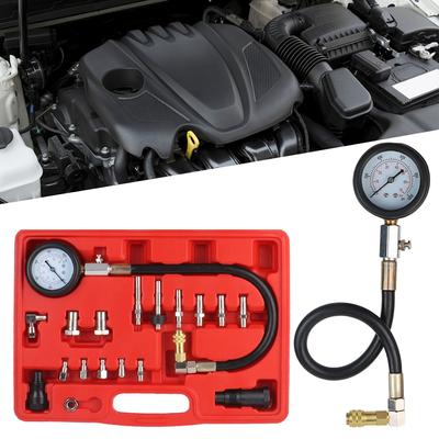 Gauge Kit 0-1000Psi Gauge Diagnostic Tools Kit Adapter Set TU-15A for Efficient Connection Diesel Engine Cylinder Compression Tester Kit 18PCS