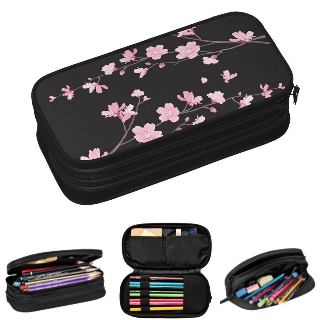 Cherry Blossom Flower Plant Pencil Cases for Student Gifts Pen Box Pencil Bag Large Storage Pencil Pouch