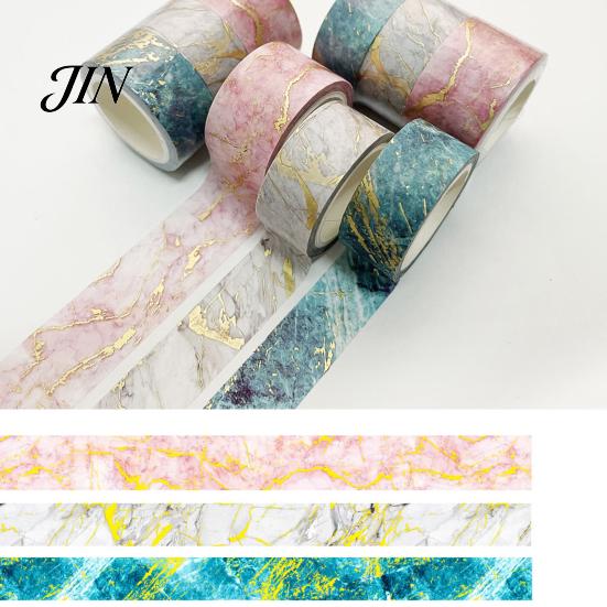Adhesive Washi Tape 3 Rolls Golden Foil Tape, Retro Plaid Leaf Pattern Decorative Planner Masking for DIY Crafts, Journal, Planner, Scrapbooking