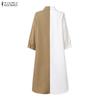 ZANZEA Women Casual Turn Down Collar Loose 3/4 Sleeve Patchwork Shirt Dress
