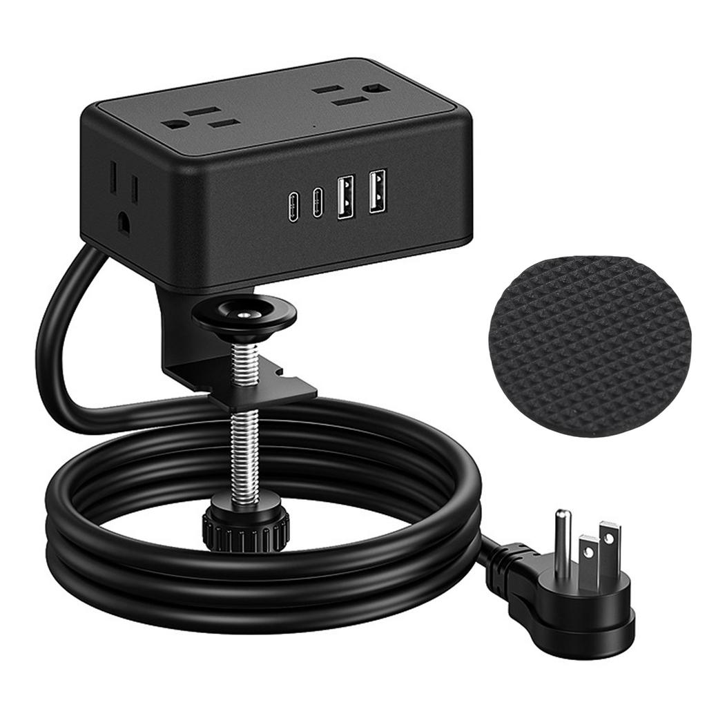 Desk Clamp Power Strip Desktop Mount Charging Station with 4 Outlets 4 USB Ports(2 USB C) 6.56ft for 3mm 45mm Thickness