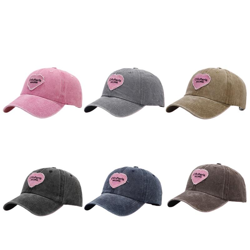 Korean Hat Women's Fashion Autumn and Winter Love Embroidery Washed Baseball Cap Pink Cap Retro Couple Visor