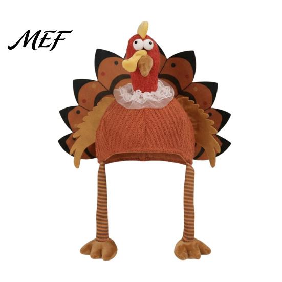 Funny Turkey Hat for Thanksgiving Adults, Costume Accessory, Novelty Soft Adult Party Headwear Knitted Women, Men, Fall Holiday Headpiece Skin