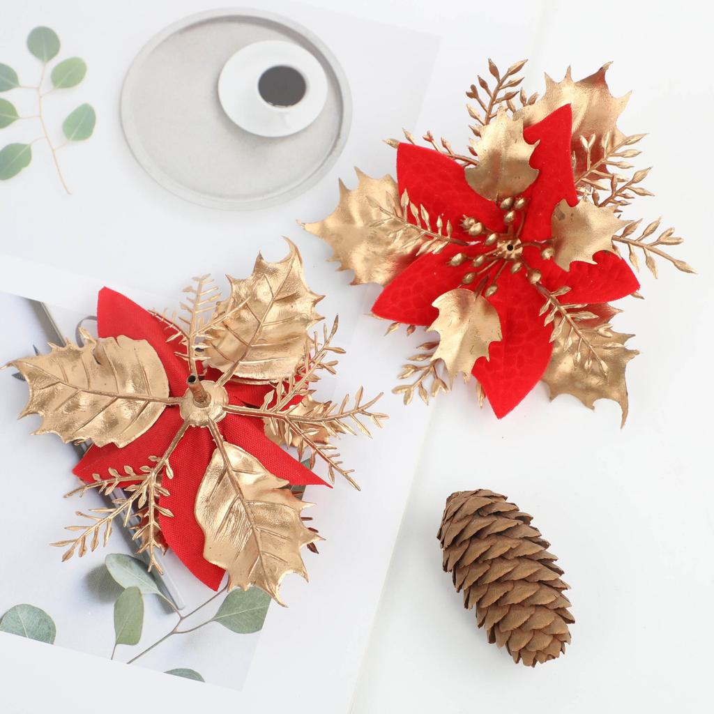 Vánoční simulace Zlatý květ v prášku Vánoční přívěšek na stromeček Diy girlanda Zlaté a stříbrné doplňky k falešným květinovým dekoracím