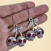 Exaggerate Gothic Sliver Color Skull Red Glass Crystal Eye Pendant Dangle Earrings for Women Halloween Party Scary Jewelry Gifts