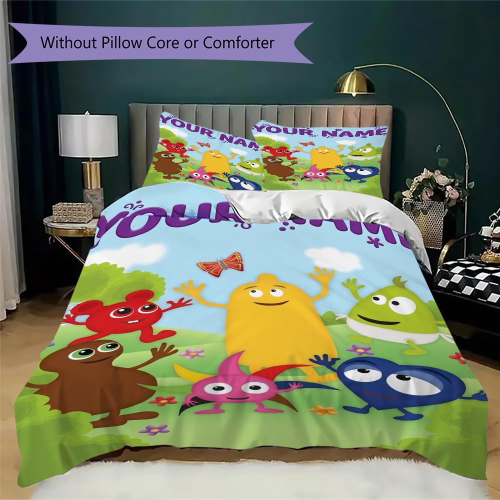 Custom Name Babblarna Bedding,Quilt Set Quilt Cover Pillowcase Home Birthday Gift(1 * Duvet Cover + 2 * Pillowcase, Without Core)_xia