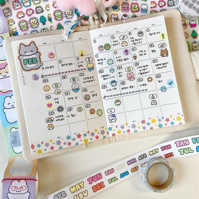 MINKYS Kawaii 3M DIY Hand Tent Tape Sticker Cartoon Animal Symbols Kpop Decorative Stickers Cute Cartoon School Stationery