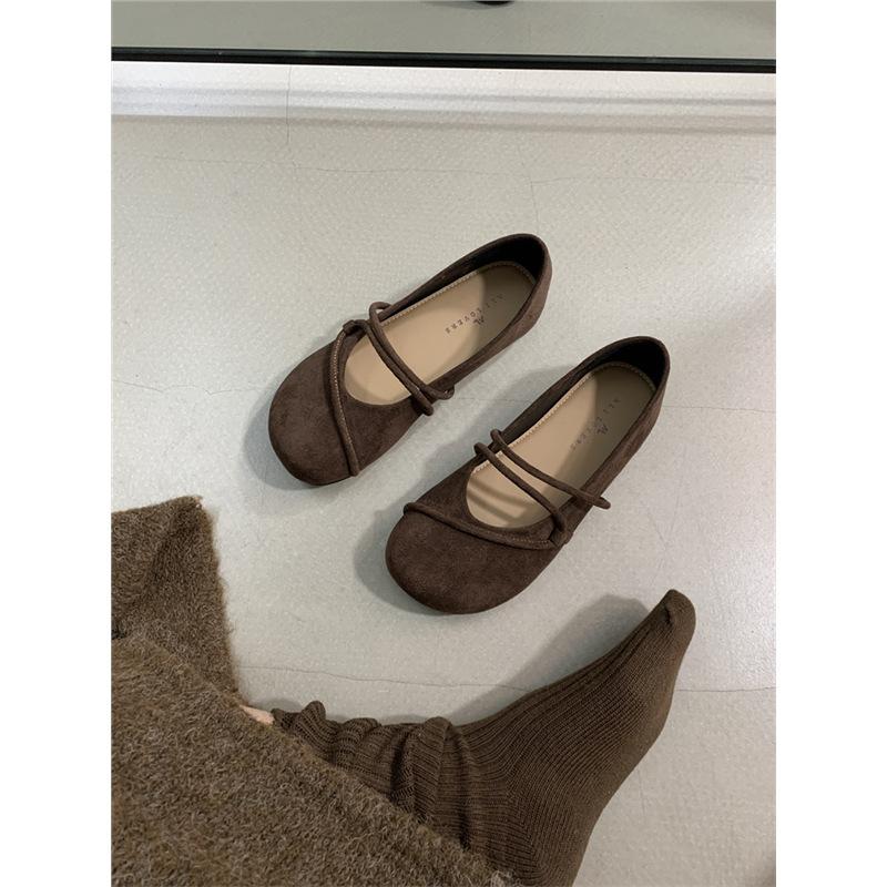 Round head dark brown retro soft-soled shoes all-inclusive women's autumn and winter wear Mori flat-soled single shoes ballet grandma shoes