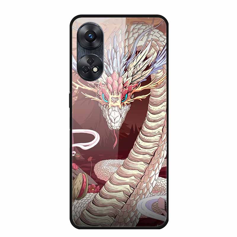 For Oppo Reno8 T 4G Case Luxury Tempered Glass Back Cover Hard Case For Reno8 T 4G 6.43" Capa Funda Animal Vividly Coque Wolf