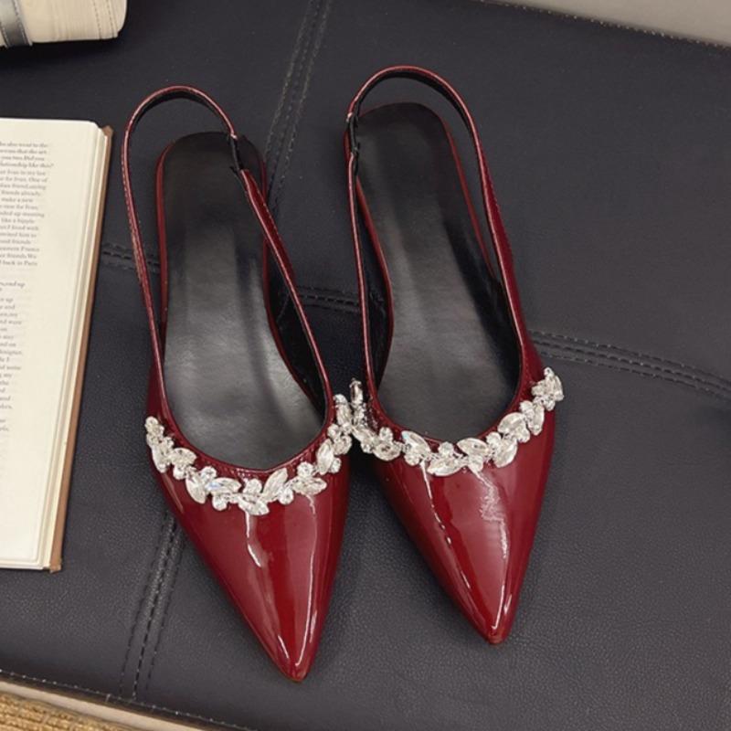Fashion French Pointed Toe Shallow Mouth Low Heel Shoes Spring and Summer Temperament Baotou Rhinestone Soft Sole Shoes