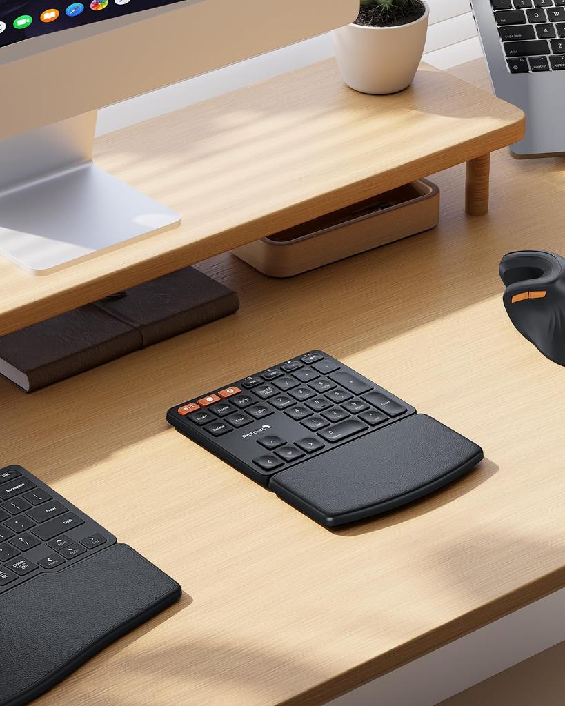 ProtoArc EK04 N Wireless Numeric Keypad with Integrated Wrist Dual Device 34 Compatible with and iOS Bluetooth/2.4GHz Connection, Rest, Connection,