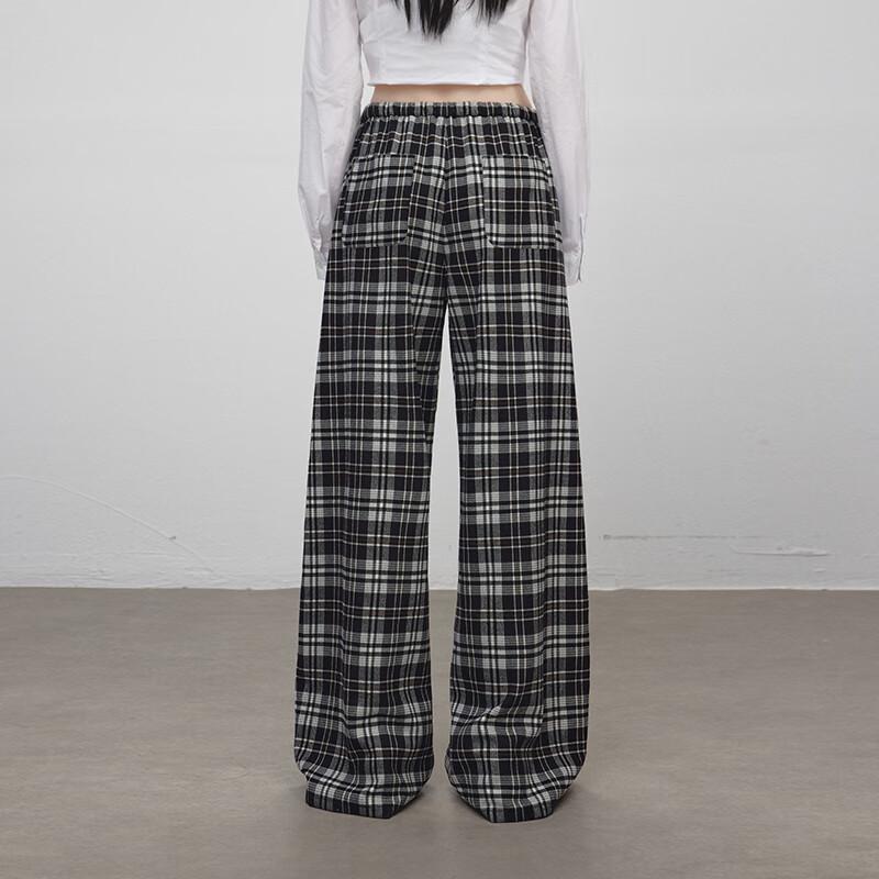 unifree Retro Plaid Brushed Wide-Leg Casual Pants
