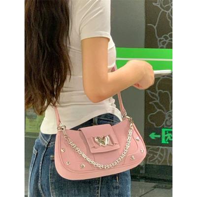 Hot Grils  Handbag Women Vintage Sweet Cool Heart Chain Pink Underarm Bag Female Fairycore Aesthetic Shoulder Bag New