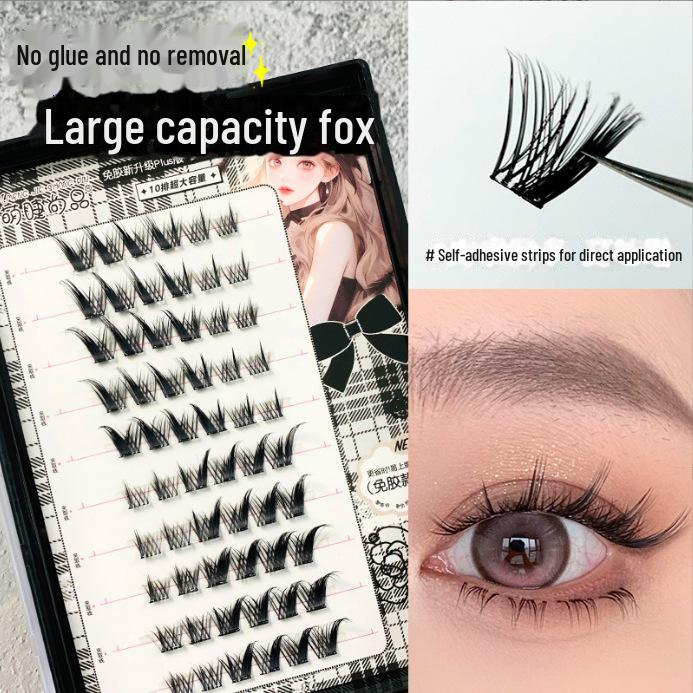 Mengji Shangpin Dense Clustered False Eyelashes, 12 Rows, European & American Style, Light & Volumizing Oblique Fox Eye Design