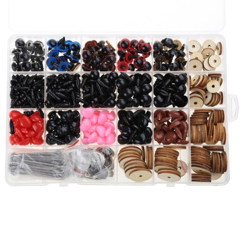 Doll Eyeballs Noses and Rotatable Wooden Joints Half Round Plastic Eyes for DIY Doll Bear Crafts Halloween 748pc