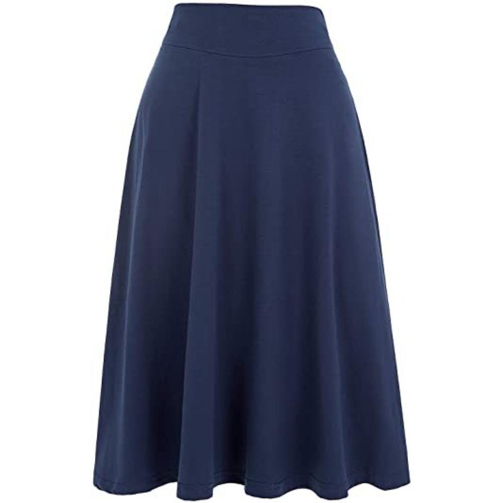 Women's High Waist A‑Line Midi Skirt Flared Knit Midi Skirt Elegant Commuter Casual Wear
