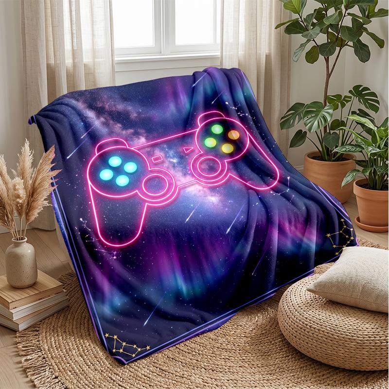 Neon Game Controller Tech Art Theme blanket Lightweight Warm Flannel Blanket Decorative Throw Blanket for Home Decoration