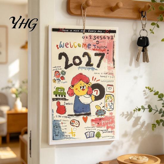 Academic Year Planner 2027 Hand Drawn Wall Calendar, Hand-Painted Graffiti Illustrations 12 Monthly Hanging Planner, Jan-Dec Calendar for Home Office