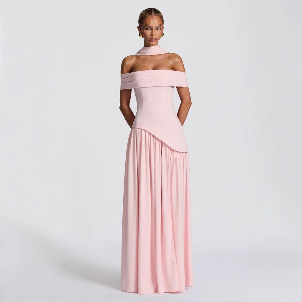 One-Shoulder Patchwork Open-Back Turtleneck Slimming Dress