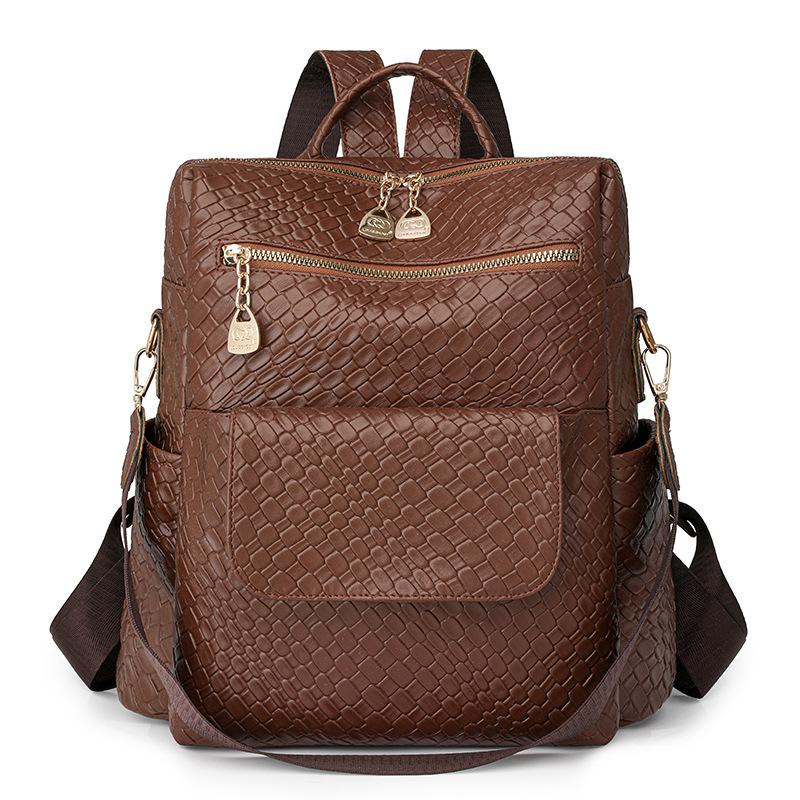 Плетеная двойная спинка новая модная женская сумка-рюкзак из ПУ большой емкости для путешествий на открытом воздухе модная повседневная сумка-рюкзак коричневый