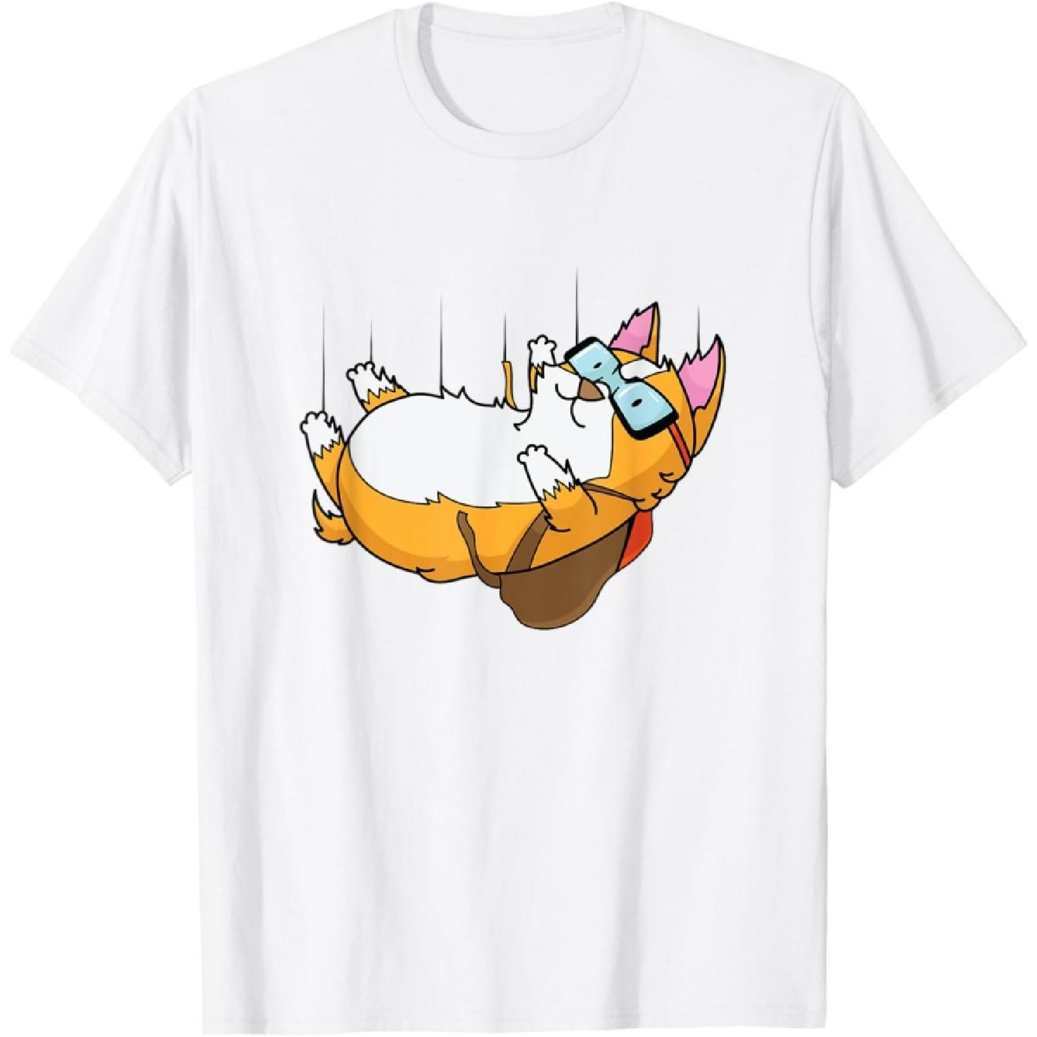 Cat Skydiving with Parachute T-Shirt for Men Women Girls Kids S