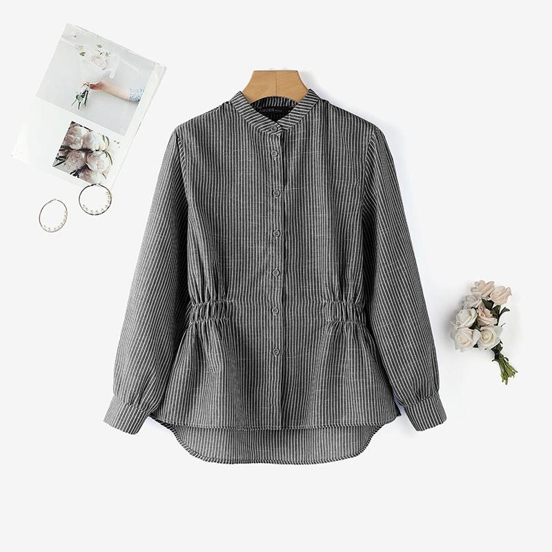 

ZANZEA Жіноча повсякденна блузка з круглим вирізом, вільна, з довгим рукавом, у смужку 5XL чорний