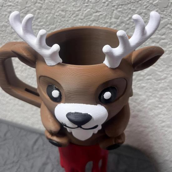Reindeer Ice Cream Pint Holder with Spoon Slot Thermal Protection Cup Coaster Animal Shape Christmas Ice Cream Cup Holder
