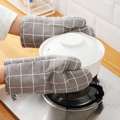 2Pcs Heat Resistant Oven Gloves Thick Cotton Mitts for Baking Grilling Microwave Non-Slip Kitchen Gloves for Hot Pots Cast Iron