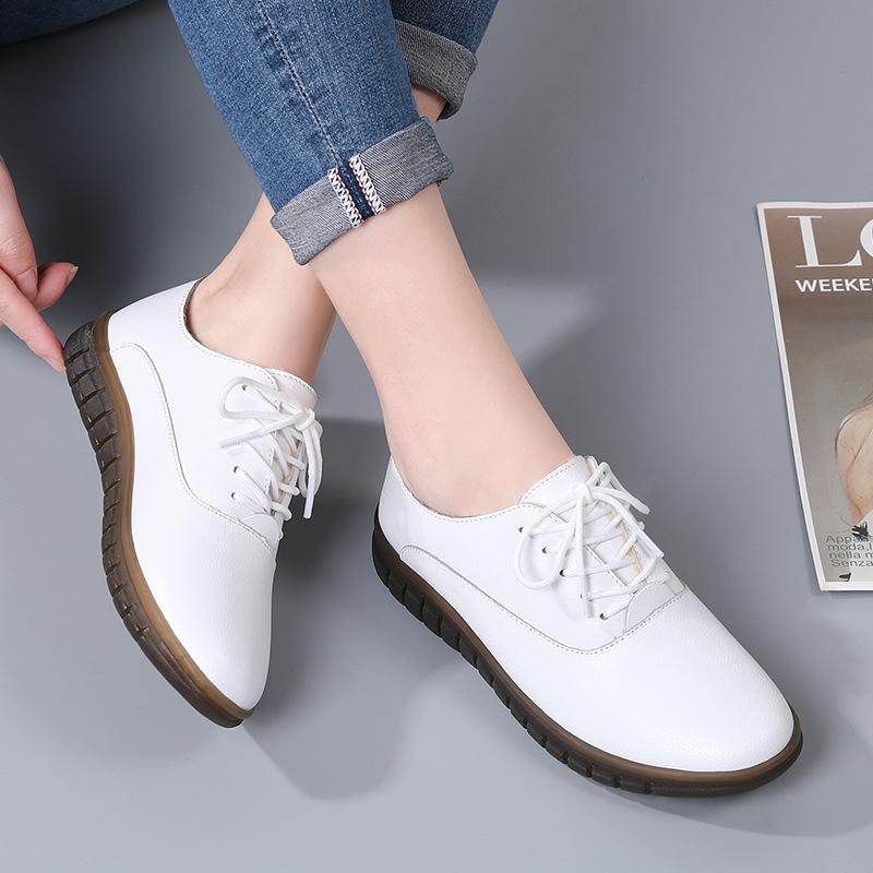 New Genuine Leather Women's Shoes for Spring and Autumn, Comfortable Soft Sole Middle-aged Mother's Shoes Casual Thick Sole Large-size Single Shoes