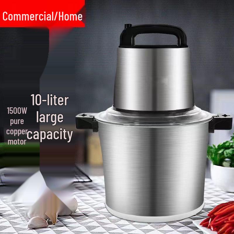 Elektrische Fleischwolf & Edelstahl-Gemüseschneider, 10L/6L Große Kapazität, für Teigtaschenfüllung, Chili, Knoblauchpaste und Kartoffelstampfer-Funktionen.
