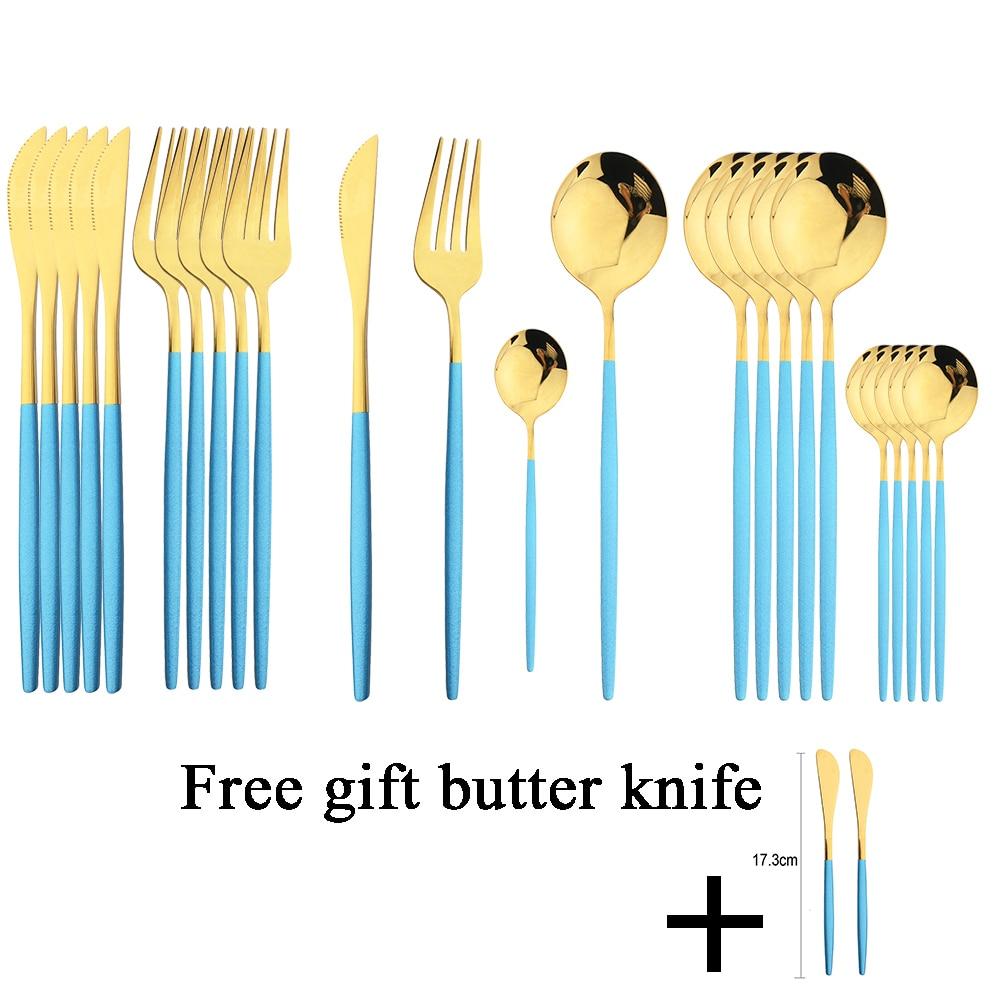 24Pcs Black Gold Dinnerware Set Stainless Steel Fork Spoon Knife Dinner Tableware With Butter Cheese Knife Basic Cutlery Set Kitchen