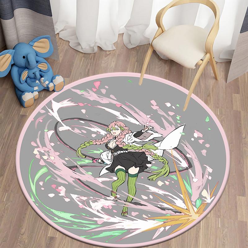  Demon Slayer Japanese Anime HD Print Round Carpet Bedroom Balcony Entry Door Chair Non-slip Mat Popular Decorative Rugs
