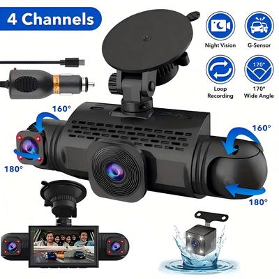 Auto-Dashcam, 4-Kanal-Videorecorder, Black Box, Fahrkamera, FHD 1080P, vorne, links, rechts, hinten, Nachtsicht, Loop-Aufnahme, Autozubehör