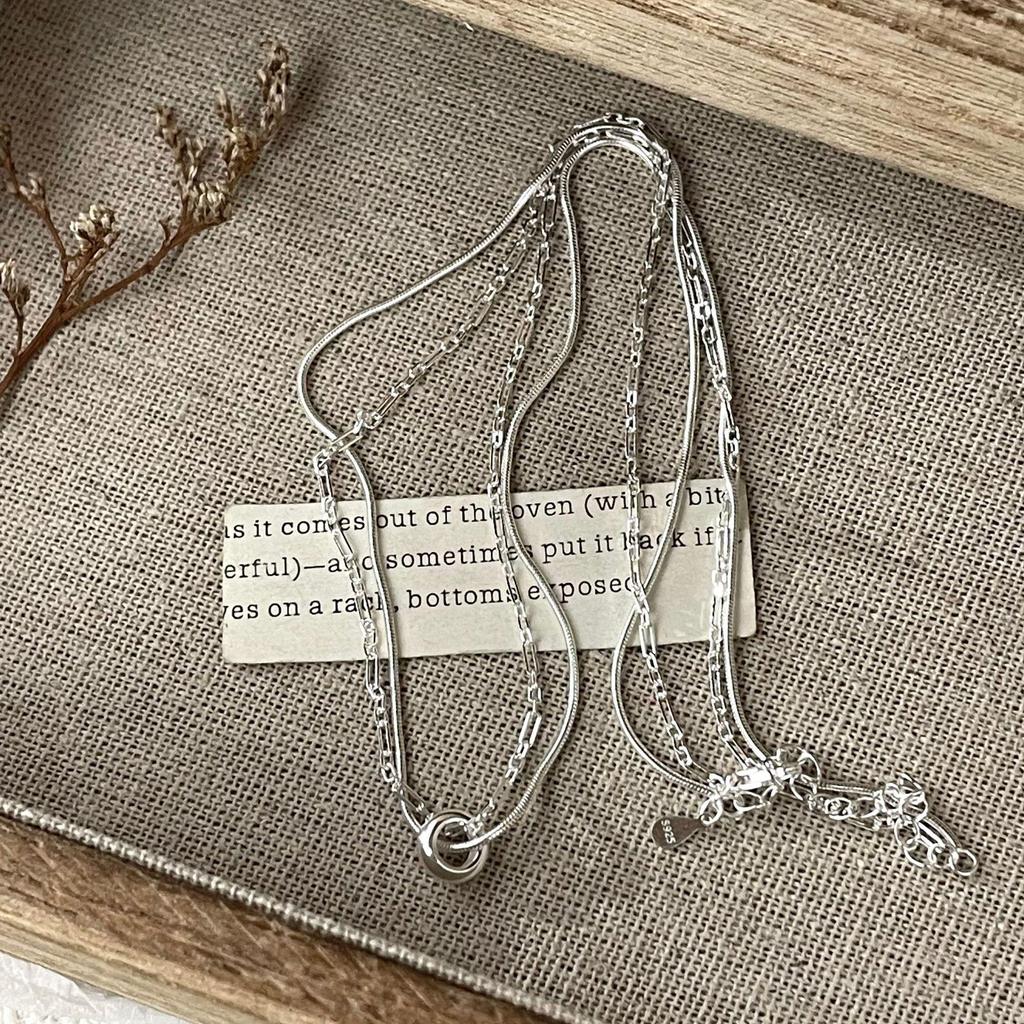 Su Chuang S925 Sterling Silver Double Layer Snake Bone Necklace for Women - Light Luxury, Simple Niche Design, Ins Style Clavicle Chain.