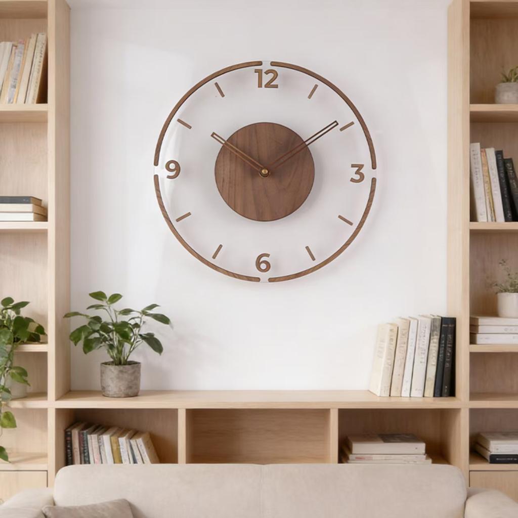 Creative transparent floating digital wall clock,3D wood grain, modern home decoration wall clock background wall