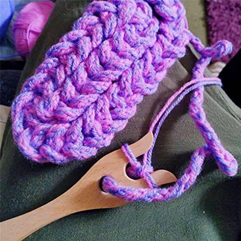 A74E-8Piece Portable Knitting Fork And Needle Kit Lucet Fork Crochet Wooden Knitting Fork Big Eye Needle Set Wood Color