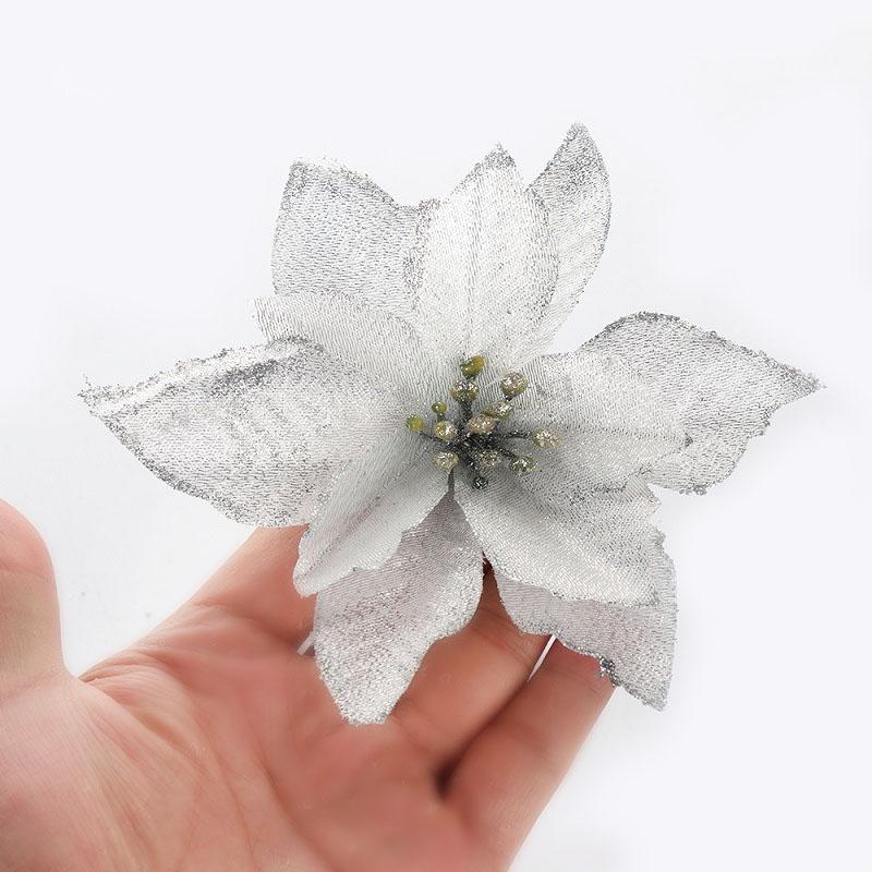 5/10Pcs 13cm Glitter Artificial Flowers For Christmas Tree Decoration DIY Christmas Ornaments Home Wedding Xmas Party Decoration
